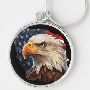 Amerikanska Flagga Örn Rund Silverfärgad Nyckelring