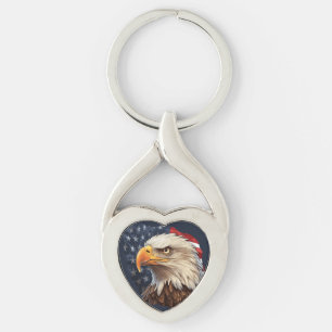 Amerikanska Flagga Örn Twisted Heart Silverfärgad Nyckelring