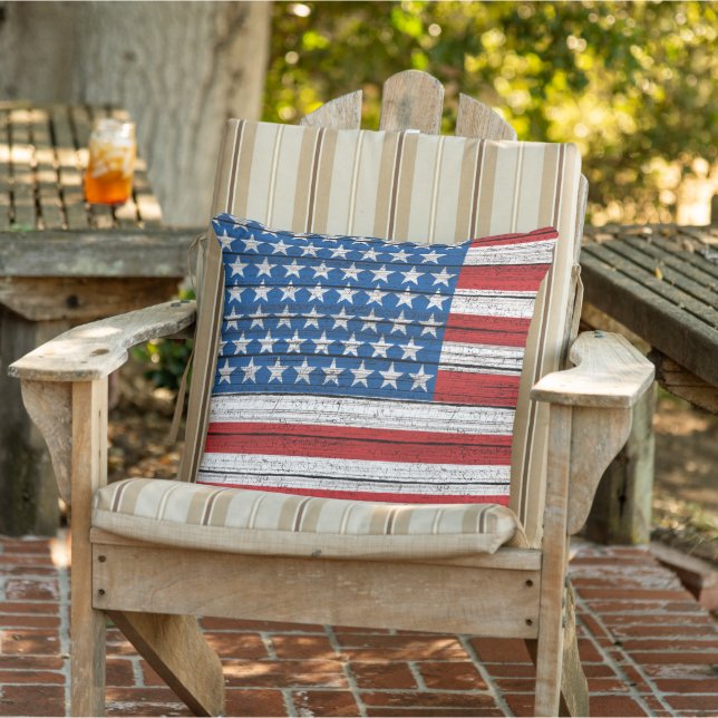 Amerikanska Flagga på Weasted Wooden Planks Mönste Kudde (Stol)