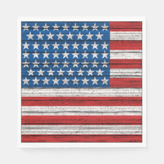 Amerikanska Flagga på Weasted Wooden Planks Mönste Pappersservett