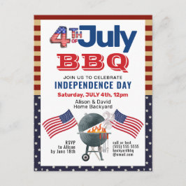 Amerikanska Flagga Patriotic 4:e juli BBQ Party Inbjudan Vykort