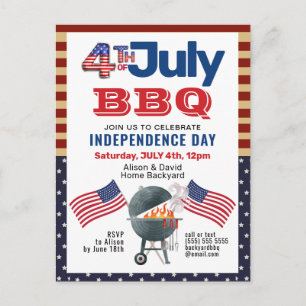 Amerikanska Flagga Patriotic 4:e juli BBQ Party Inbjudan Vykort