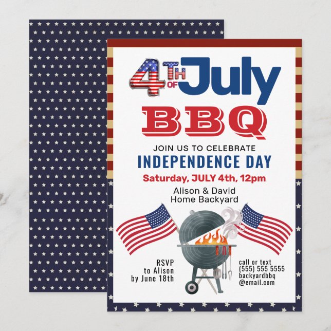 Amerikanska Flagga Patriotic 4:e juli BBQ Party Inbjudningar (Fram/baksida)