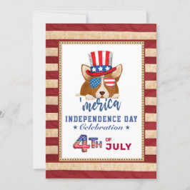 Amerikanska Flagga Patriotic Corgi 4:e JULY Party Inbjudningar