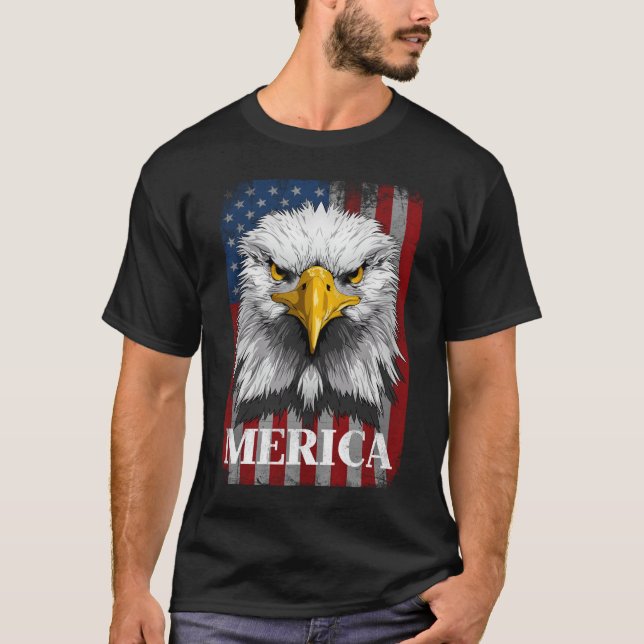 Amerikanska Flagga Patriotic Eagle 4 juli T Shirt (Framsida)