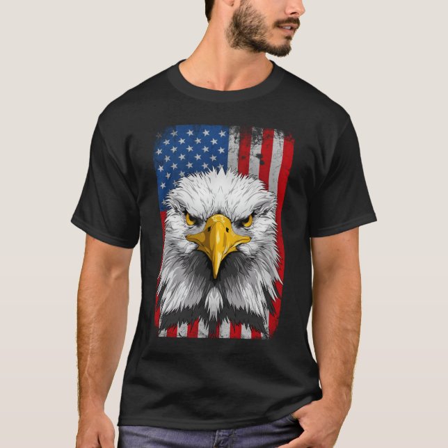 Amerikanska Flagga Patriotic Eagle 4 juli T Shirt (Framsida)