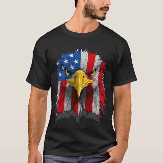 Amerikanska Flagga Patriotic Eagle 4 juli T Shirt (Framsida)