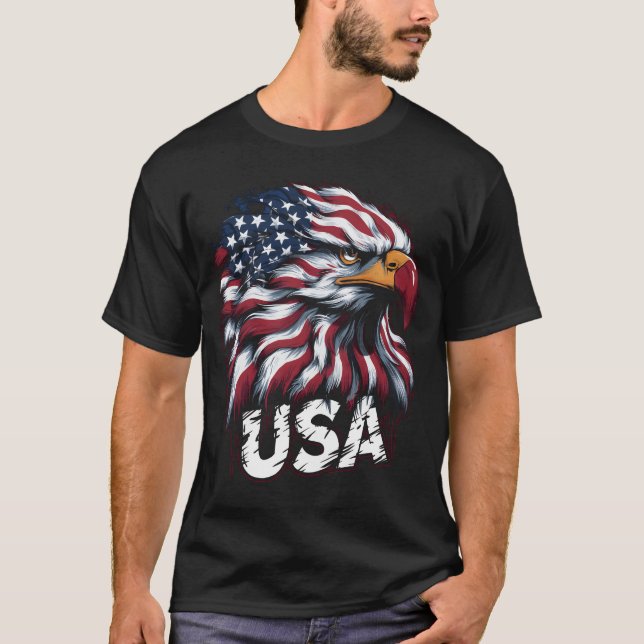 Amerikanska Flagga Patriotic Eagle 4th of Ju T Shirt (Framsida)