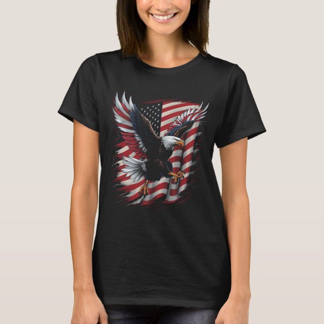 Amerikanska Flagga Patriotic Eagle 4th of Ju T Shirt (Framsida)
