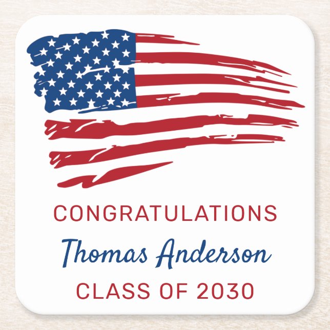 Amerikanska Flagga Patriotic Milioli Studenten Underlägg Papper Kvadrat (Framsidan)