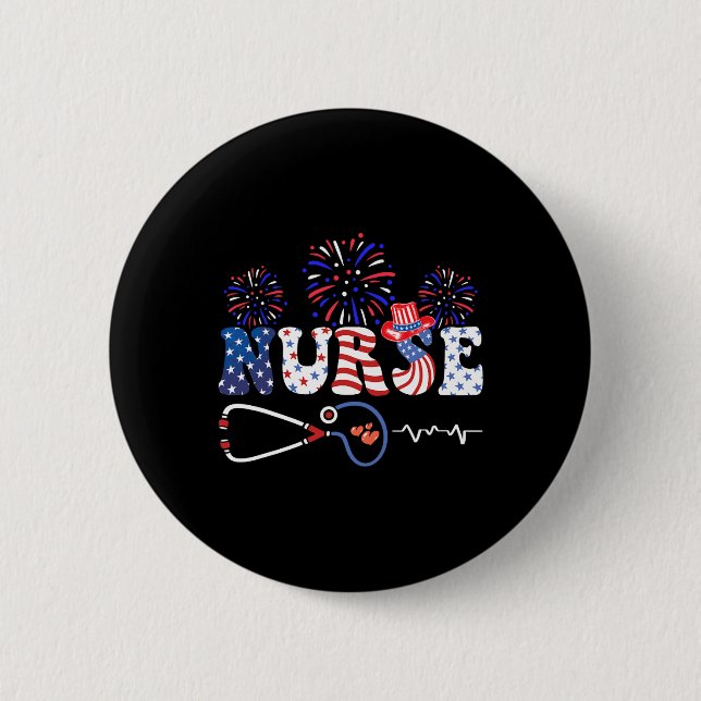 Amerikanska Flagga Patriotic Nurse Stethoscope 4 Knapp (Framsida)