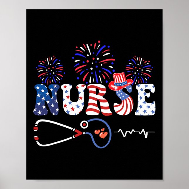 Amerikanska Flagga Patriotic Nurse Stethoscope 4 Poster (Framsidan)