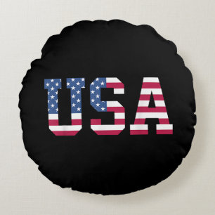 Amerikanska Flagga Patriotic Rött vitt blått Stars Rund Kudde