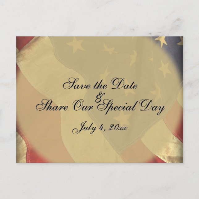 Amerikanska Flagga Patriotic Save Date Postcard Meddelande Vykort (Framsida)