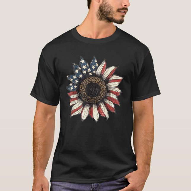 Amerikanska Flagga Patriotic Sunros 4:e juli Amer T Shirt (Framsida)
