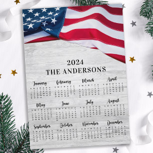 Amerikanska Flagga Patriotic Wood 12-månaderskalen Julkort