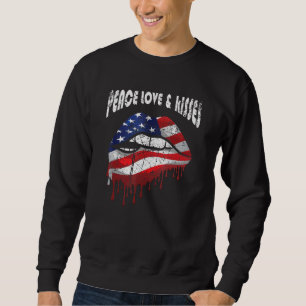 Amerikanska Flagga Peace Kärlek Kisses Patriotic A Lång Ärmad Tröja