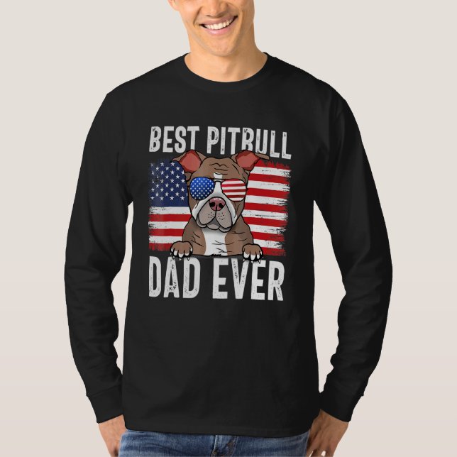 Amerikanska Flagga Pitbull Pappa Hund Fars dag T Shirt (Framsida)