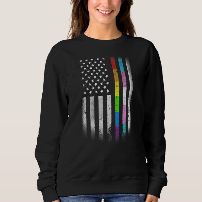 Amerikanska Flagga Rainbow Homosexuella Höger HGBT T Shirt (Framsida)