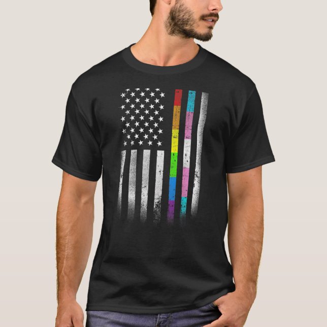 Amerikanska Flagga Rainbow Homosexuella Höger HGBT T Shirt (Framsida)