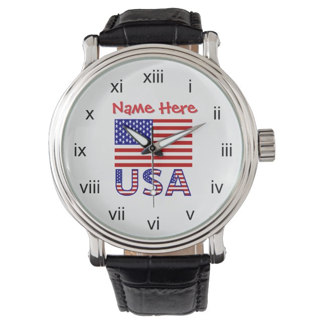 Amerikanska Flagga Red Personlig Roman Numeral Armbandsur (Framsida)