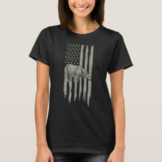 Amerikanska Flagga Rhino Rhinoceros Horn Zoo Anima T Shirt