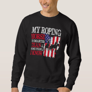 Amerikanska Flagga Roping Horse 4:e juli Patrio Lång Ärmad Tröja