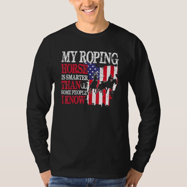 Amerikanska Flagga Roping Horse 4:e juli Patrio T Shirt (Framsida)