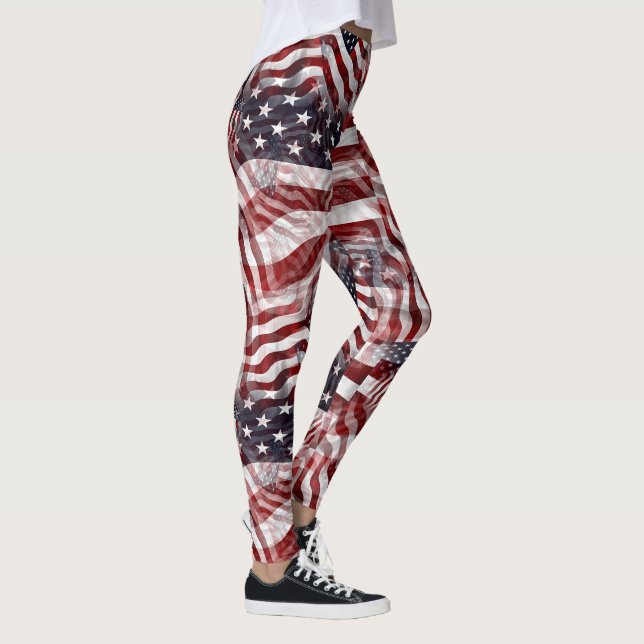Amerikanska Flagga Rött vitt blått Rand Stars Möns Leggings (Höger)