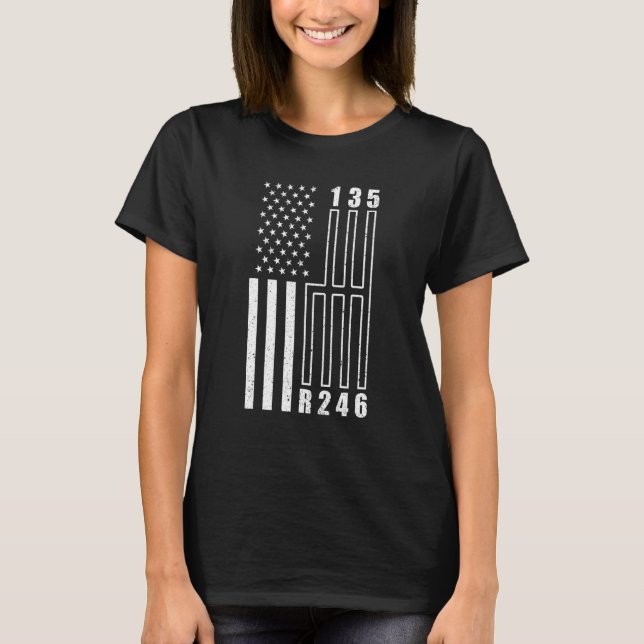 Amerikanska Flagga Shift Gear Manual Transmission  T Shirt (Framsida)