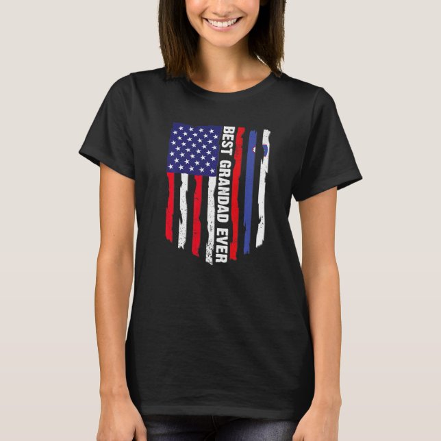 Amerikanska Flagga & Slovenska Flagga Best Grandad T Shirt (Framsida)
