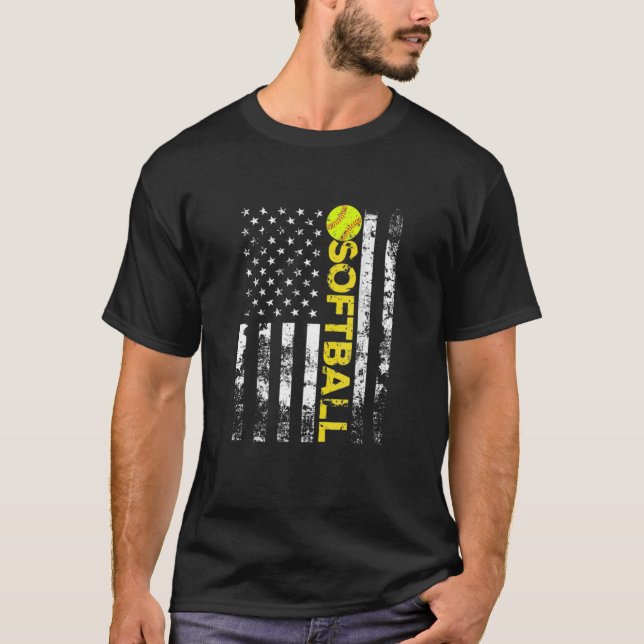 Amerikanska Flagga Softball Pappa for Fars dag Fun T Shirt (Framsida)