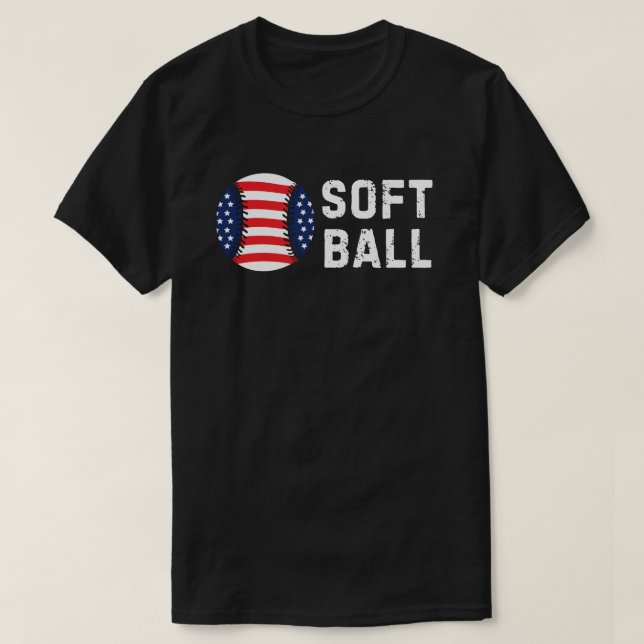 Amerikanska Flagga Softball Pappa | Softball Pappa T Shirt (Design framsida)