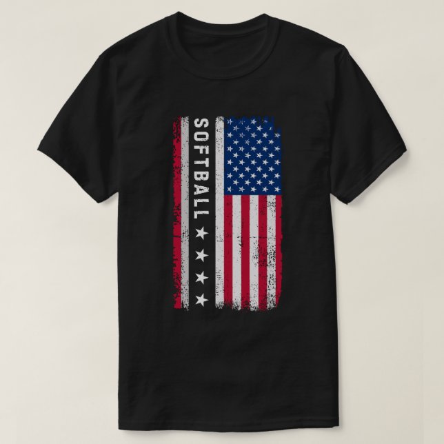 Amerikanska Flagga Softball Pappa | Softball Pappa T Shirt (Design framsida)