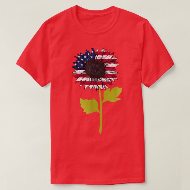 Amerikanska Flagga Solros 4:e juli Oberoende U T Shirt (Design framsida)