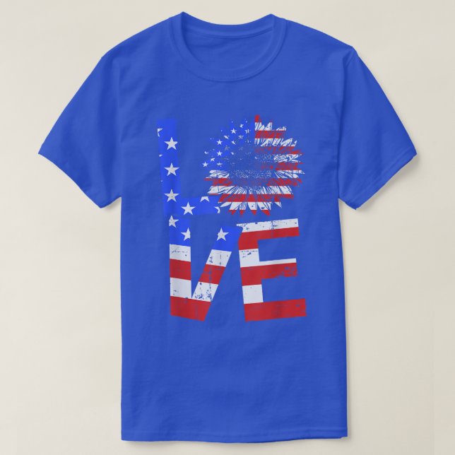 Amerikanska flagga solrosblomman kärlek för 4:e ju t shirt (Design framsida)