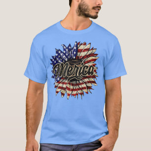 Amerikanska Flagga Solrosblomman Lycklig Independe T Shirt