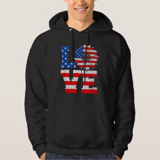 Amerikanska Flagga Solrosblommor Kärlek 4:e juli I Hoodie