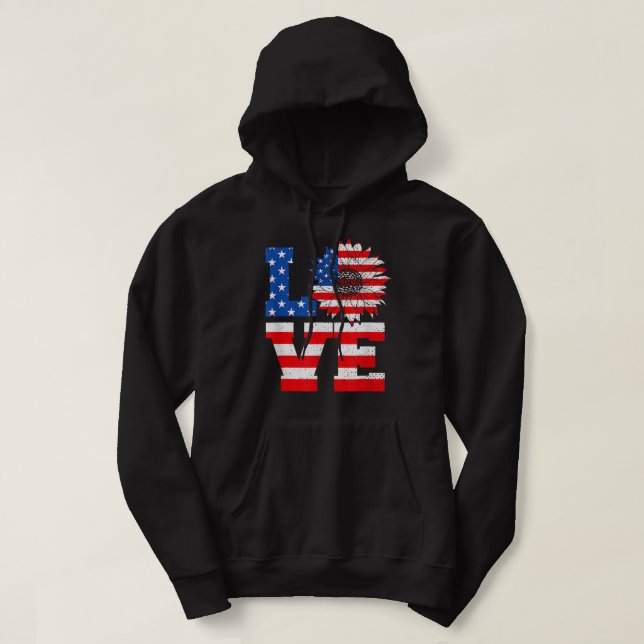 Amerikanska Flagga Solrosblommor Kärlek 4:e juli I Hoodie (Design framsida)