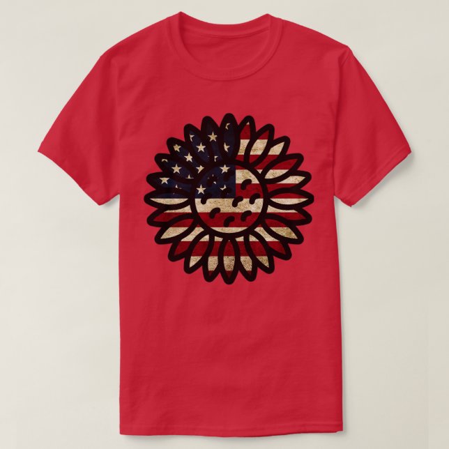 Amerikanska Flagga Solrosblommor T Shirt (Design framsida)