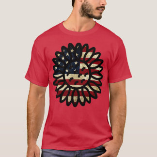 Amerikanska Flagga Solrosblommor T Shirt