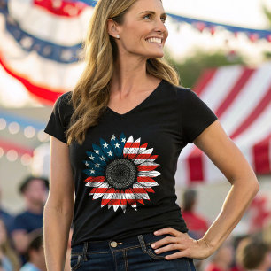 Amerikanska Flagga Solrosblommor T Shirt