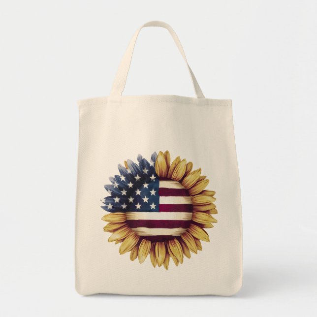 Amerikanska Flagga Solrosblommor Tygkasse (Framsidan)