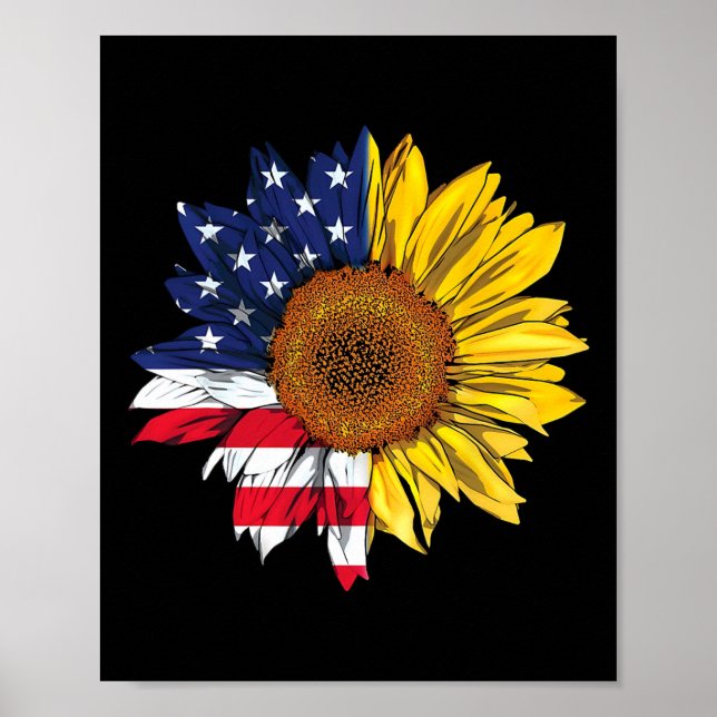 Amerikanska Flagga Solrosoberoende 4 juli P Poster (Framsidan)