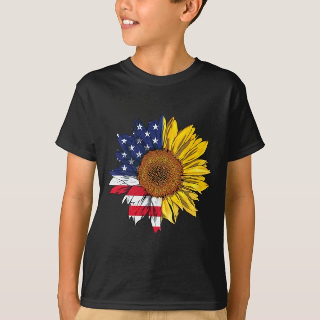 Amerikanska Flagga Solrosoberoende 4 juli P T Shirt (Framsida)