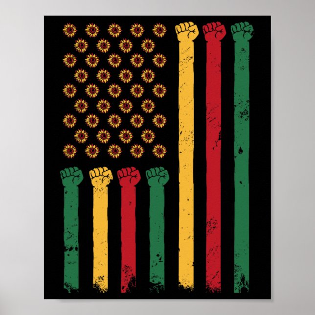 Amerikanska Flagga Solrospottelfte svarta Histo Poster (Framsidan)