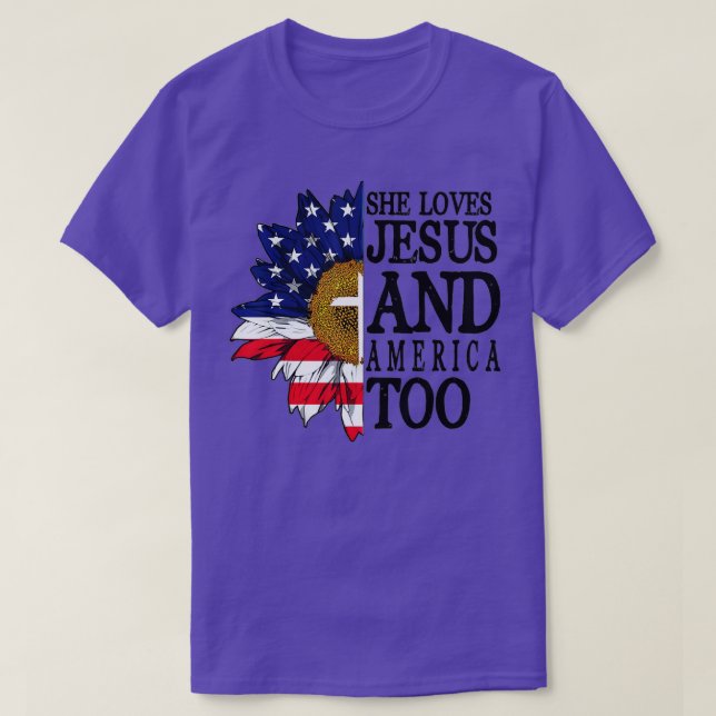 Amerikanska Flagga Solrossen Hon Kärlek Jesus och  T Shirt (Design framsida)