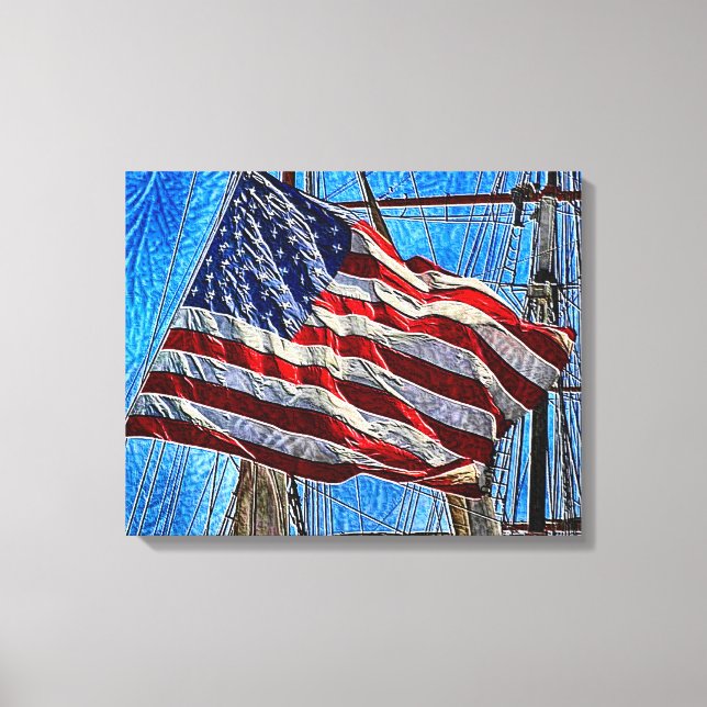 Amerikanska Flagga som viftar i Vind Art Canvastryck (Framsida)