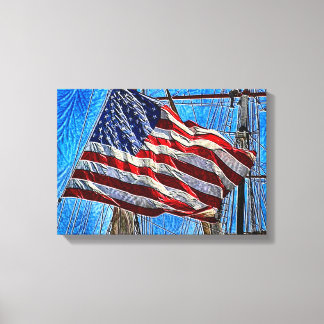 Amerikanska Flagga som viftar i Vind Art Canvastryck