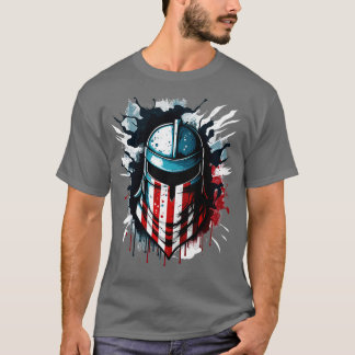 Amerikanska Flagga Spartan Helmet Veterans T Fjärd Shirt